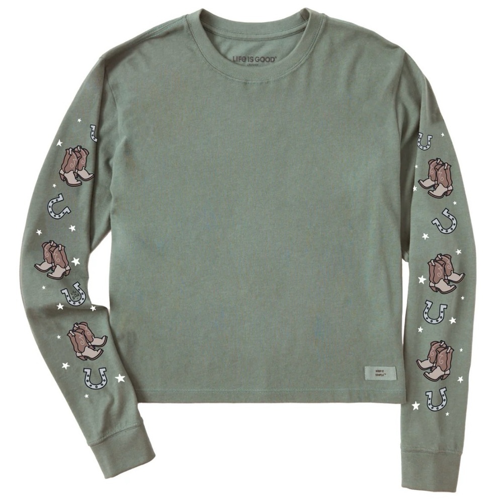 Life Is Good Women's Giddy Up Boots Long Sleeve Crusher Boxy Tee
